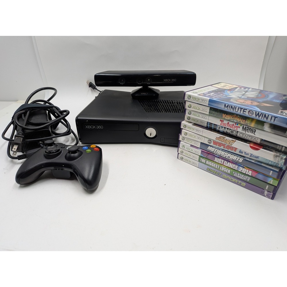 Microsoft Xbox 360 S Console Bundle with Kinect 10 Games and Controller Black